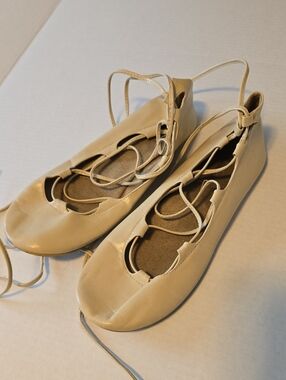 ALDO Beige Lace-Up Ballerina Flats | Ghillie Style Ankle Tie Ballet Flat